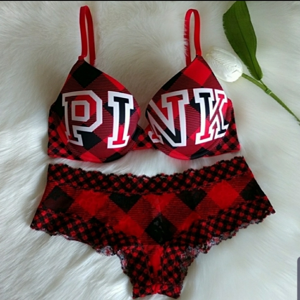 PINK VICTORIA'S SECRET PUSH-UP BRA 34C + PANTY S - Picture 1 of 6